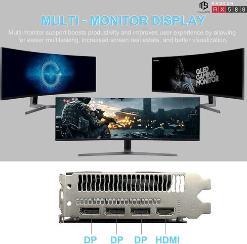 RGB Radeon RX 580 Graphics Card, 8GB GDDR5 2048SP 256-bit PCI-Express 3.0 Smart Dual Fan Cooling Gaming White Video Card for PC in Saudi Arabia