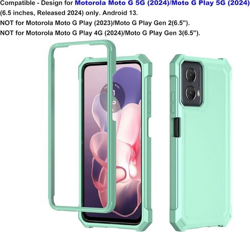 حافظة Ailiber لهاتف Moto G 5G 2024، مع واقي شاشة، حماية هيكلية مزدوجة الطبقة، ممتص للصدمات من مادة TPU بزاوية مقاومة للصدمات، غطاء هاتف نحيف من السيليكون لهاتف Motorola Moto G Play 2024 5G [لا يناسب 4G] - أخضر نعناعي in Kuwait