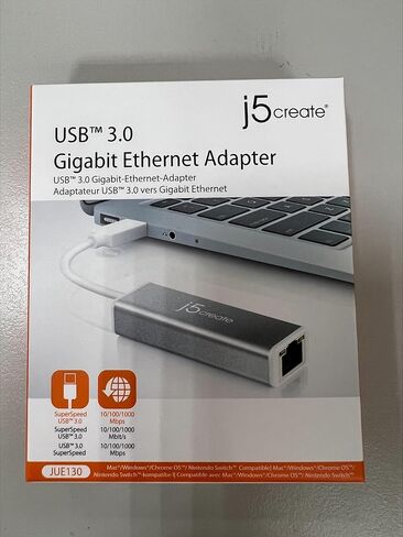 j5create USB 3.0 إلى RJ45 جيجابت إيثرنت محول، 10/100/1000 إيثرنت LAN محول الشبكة لنظام التشغيل Mac، Windows 11/10/8.1/7، نظام التشغيل Chrome، سطح المكتب، الكمبيوتر المحمول (JUE130) in Kuwait