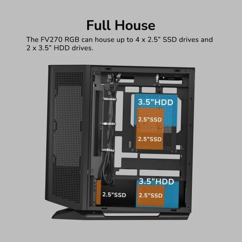 حافظة COUGAR FV270 RGB MidTower E-ATX، تدعم وحدة معالجة الرسومات 420 مم، مراوح ARGB PWM مدمجة، تيارات التنفس، منشور الضوء، محور RGB، واقي الفلتر، دعامة بدون أدوات، مرحلة مركزية، إدارة الكابلات (RGB، أسود) in Kuwait