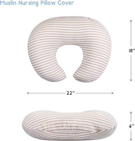 Meracorallo Muslin Nursing Pillow Cover, 100% Cotton Soft and Comfortable Breastfeeding Pillow Slipcover Case for Baby Boys and Girls, Neutral Stripe in Saudi Arabia