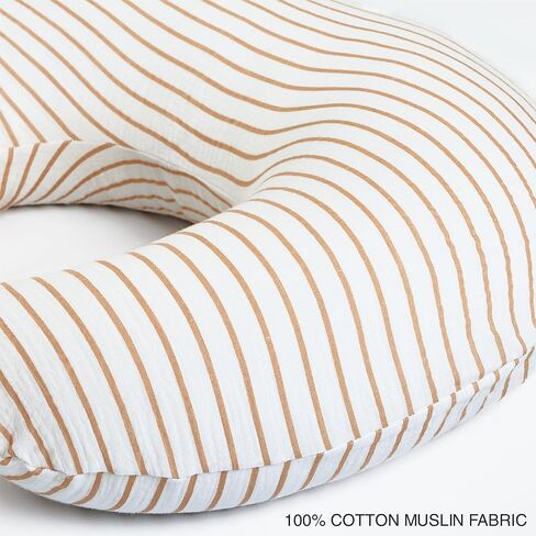 Meracorallo Muslin Nursing Pillow Cover, 100% Cotton Soft and Comfortable Breastfeeding Pillow Slipcover Case for Baby Boys and Girls, Neutral Stripe in Saudi Arabia