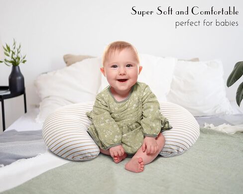 Meracorallo Muslin Nursing Pillow Cover, 100% Cotton Soft and Comfortable Breastfeeding Pillow Slipcover Case for Baby Boys and Girls, Neutral Stripe in Saudi Arabia