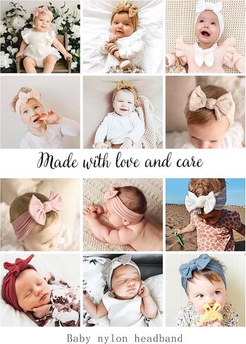 Jesries 16 PCS Baby Headbands and Bows Soft Nylon Hairbands Girls Hair Accessories for Newborn Infant Toddler Kids Handmade in Saudi Arabia