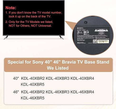 أرجل حامل تلفزيون معدنية لحامل تلفزيون Sony Bravia، فقط من أجل Sony KDL-40XBR2 KDL-40XBR3 KDL-40XBR4 KDL-40XBR5 KDL-46XBR2 KDL-46XBR3 KDL-46XBR4 KDL-46XBR5، سهلة التركيب وتعزيز الثبات in Kuwait