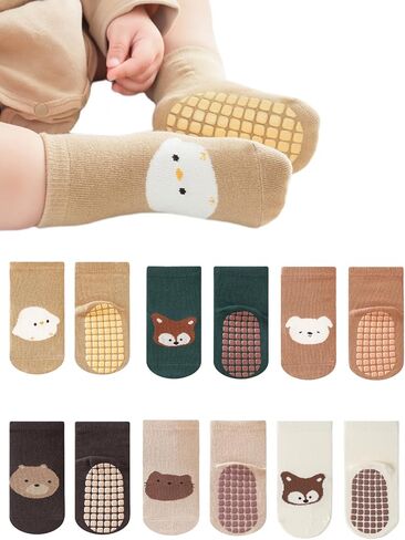 Baby Non-Skid Sock Non Slip Toddler Sock with Grips Anti-Slip Crew Sock for Infant Toddler Boy Girl 6 Pairs in Kuwait