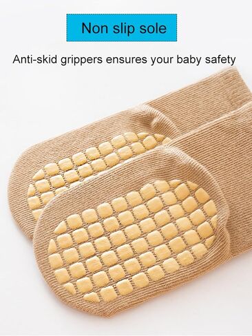 Baby Non-Skid Sock Non Slip Toddler Sock with Grips Anti-Slip Crew Sock for Infant Toddler Boy Girl 6 Pairs in Kuwait