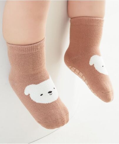 Baby Non-Skid Sock Non Slip Toddler Sock with Grips Anti-Slip Crew Sock for Infant Toddler Boy Girl 6 Pairs in Kuwait