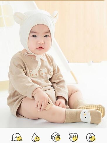 Baby Non-Skid Sock Non Slip Toddler Sock with Grips Anti-Slip Crew Sock for Infant Toddler Boy Girl 6 Pairs in Kuwait