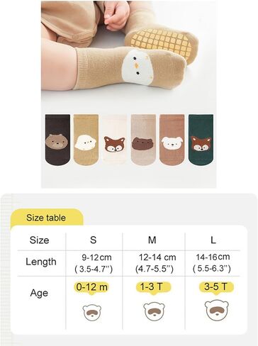 Baby Non-Skid Sock Non Slip Toddler Sock with Grips Anti-Slip Crew Sock for Infant Toddler Boy Girl 6 Pairs in Kuwait