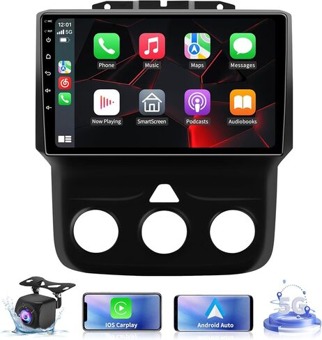 5GWiFi ترقية راديو ستيريو للسيارة دودج رام 1500 2500 3500 2013-2018 - Carplay اللاسلكي ونظام الملاحة GPS التلقائي بنظام Android - 4 جيجابايت + 32 جيجابايت 9.2 بوصة تعمل باللمس بلوتوث RDS FM SWC كاميرا احتياطية in Kuwait