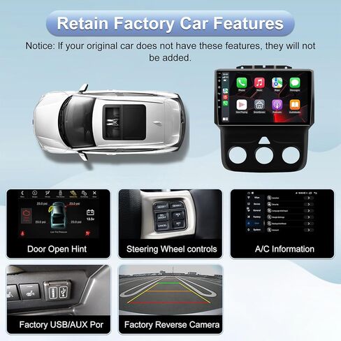 5GWiFi ترقية راديو ستيريو للسيارة دودج رام 1500 2500 3500 2013-2018 - Carplay اللاسلكي ونظام الملاحة GPS التلقائي بنظام Android - 4 جيجابايت + 32 جيجابايت 9.2 بوصة تعمل باللمس بلوتوث RDS FM SWC كاميرا احتياطية in Kuwait