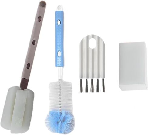Bottle Brush Sponge Microfiber Cleaning Set-Long Handle Bottles Cleaner for Washing Narrow Neck Beer Bottles Wine Decanter Narrow Cup Pipes Sinks Cup (Grey) in Saudi Arabia