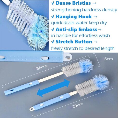 Bottle Brush Sponge Microfiber Cleaning Set-Long Handle Bottles Cleaner for Washing Narrow Neck Beer Bottles Wine Decanter Narrow Cup Pipes Sinks Cup (Grey) in Saudi Arabia