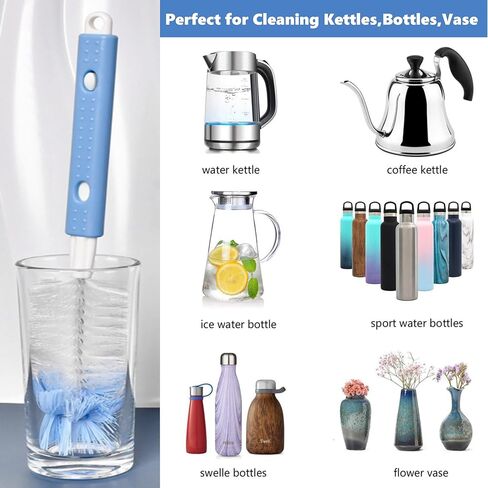 Bottle Brush Sponge Microfiber Cleaning Set-Long Handle Bottles Cleaner for Washing Narrow Neck Beer Bottles Wine Decanter Narrow Cup Pipes Sinks Cup (Grey) in Saudi Arabia