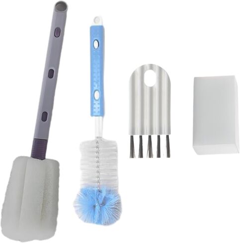 Bottle Brush Sponge Microfiber Cleaning Set-Long Handle Bottles Cleaner for Washing Narrow Neck Beer Bottles Wine Decanter Narrow Cup Pipes Sinks Cup (Grey) in Saudi Arabia