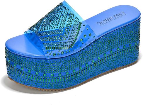 Cape Robbin Platform Sandals Women Rhinestone Platform Sandals For Women - Elegant Platform Wedge Sandals - Stylish Women's Platform Sandal Wedge Heels Ramis in Saudi Arabia