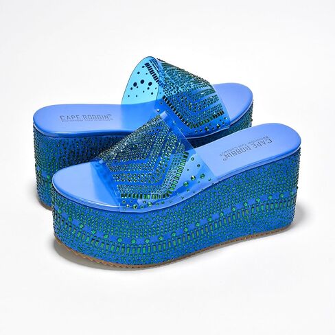 Cape Robbin Platform Sandals Women Rhinestone Platform Sandals For Women - Elegant Platform Wedge Sandals - Stylish Women's Platform Sandal Wedge Heels Ramis in Saudi Arabia