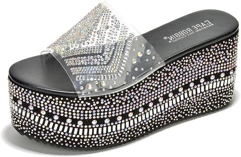 Cape Robbin Platform Sandals Women Rhinestone Platform Sandals For Women - Elegant Platform Wedge Sandals - Stylish Women's Platform Sandal Wedge Heels Ramis in Saudi Arabia