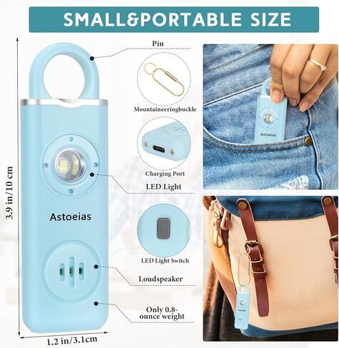 Rechargeable Personal Safety Alarm for Women，Extra Large Strobe LED Light Personal and 130dB Siren，Personal Emergency Security Safe Devices Key Chain Alarms for Women Kids Elderly (Biue) in Saudi Arabia