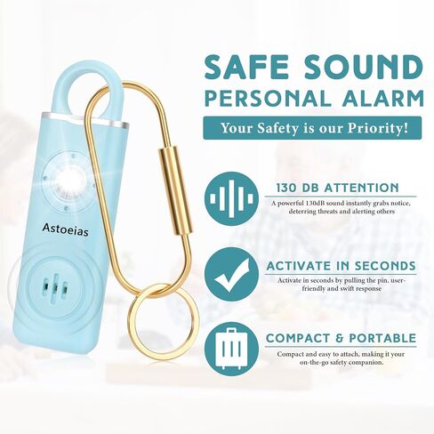 Rechargeable Personal Safety Alarm for Women，Extra Large Strobe LED Light Personal and 130dB Siren，Personal Emergency Security Safe Devices Key Chain Alarms for Women Kids Elderly (Biue) in Saudi Arabia