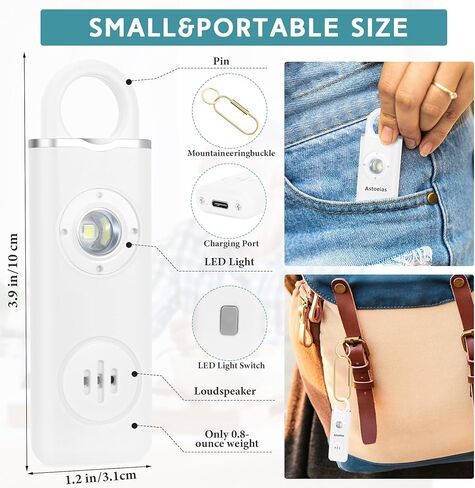Rechargeable Personal Safety Alarm for Women，Extra Large Strobe LED Light Personal and 130dB Siren，Personal Emergency Security Safe Devices Key Chain Alarms for Women Kids Elderly (Biue) in Saudi Arabia