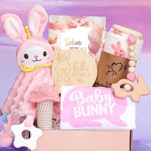 Baby Girl Gifts, Baby Gifts for Girls,Unique Baby Girl Essential Stuff,Swaddle Blanket Bodysuit Knitted Rattle Gifts for Baby Girls in Saudi Arabia