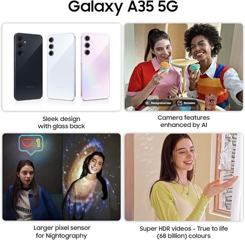 Samsung Galaxy A35 5G A356E 128GB Dual-SIM GSM Unlocked Android Smartphone (Latin Variant/US Compatible LTE) - Awesome Ice Blue in Saudi Arabia