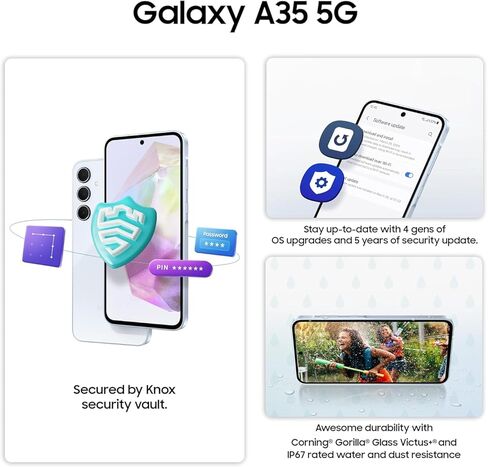 Samsung Galaxy A35 5G A356E 128GB Dual-SIM GSM Unlocked Android Smartphone (Latin Variant/US Compatible LTE) - Awesome Ice Blue in Saudi Arabia