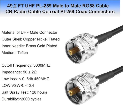 RG58 Cable CB Radio Cable PL259 Jumper 3.3FT(1M) Low Loss UHF PL-259 Male to Male Radio Cable Coaxial PL259 Coax Connectors for CB Antenna Cable for VHF HF 50 ohm RG58 Coax Cable in Saudi Arabia