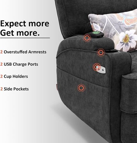 MCombo Electric Power Swivel Glider Rocker Recliner Chair with Heat and Vibrating for Nursery, USB Ports, Pillow, Cup Holders, Remote Control, Fabric 7752 (Brown) in Saudi Arabia