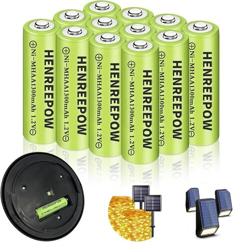 Henreepow Ni-MH AA Rechargeable Batteries, Double A High Capacity 1.2V Pre-Charged for Garden Landscaping Outdoor Solar Lights, String Lights, Pathway Lights (AA-600mAh-12pack) in Kuwait