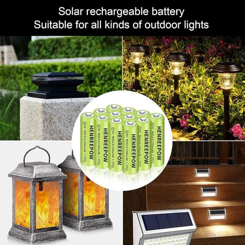 Henreepow Ni-MH AA Rechargeable Batteries, Double A High Capacity 1.2V Pre-Charged for Garden Landscaping Outdoor Solar Lights, String Lights, Pathway Lights (AA-600mAh-12pack) in Kuwait