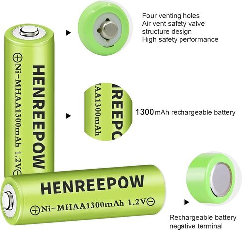 Henreepow Ni-MH AA Rechargeable Batteries, Double A High Capacity 1.2V Pre-Charged for Garden Landscaping Outdoor Solar Lights, String Lights, Pathway Lights (AA-600mAh-12pack) in Kuwait
