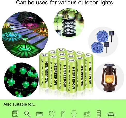 Henreepow Ni-MH AA Rechargeable Batteries, Double A High Capacity 1.2V Pre-Charged for Garden Landscaping Outdoor Solar Lights, String Lights, Pathway Lights (AA-600mAh-12pack) in Kuwait