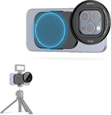 67mm Universal Magnetic Lens Filter Adapter for iPhone 15 Pro 14 Pro 15 Pro Mx 14 Pro Max, Phone Lens Filter Ring with 1/4-20" Tripod Screw & Cold Shoe Mount for Vlogging Video Record (No Filter in Saudi Arabia