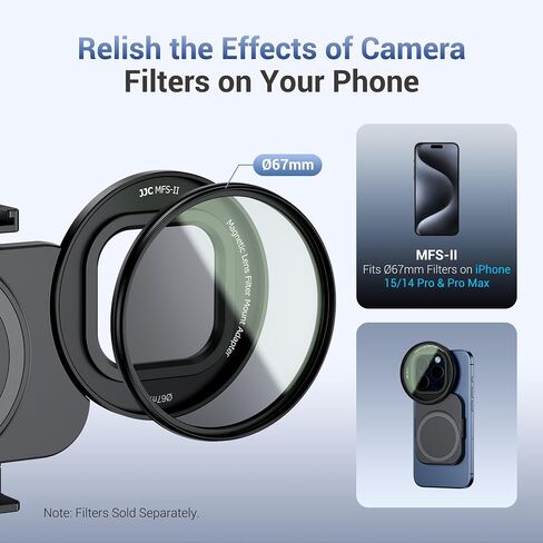 67mm Universal Magnetic Lens Filter Adapter for iPhone 15 Pro 14 Pro 15 Pro Mx 14 Pro Max, Phone Lens Filter Ring with 1/4-20" Tripod Screw & Cold Shoe Mount for Vlogging Video Record (No Filter in Saudi Arabia