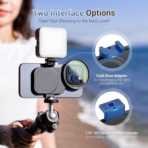 67mm Universal Magnetic Lens Filter Adapter for iPhone 15 Pro 14 Pro 15 Pro Mx 14 Pro Max, Phone Lens Filter Ring with 1/4-20" Tripod Screw & Cold Shoe Mount for Vlogging Video Record (No Filter in Saudi Arabia
