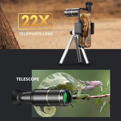Andoer 4-in-1 Phone Lens Kit External Phone Camera Lens Set with 22X Telephoto Lens 205° Fisheye Lens 4K 0.67X Wide Angle Lens 25X Macro Lens Clip Phone Mini Tripod Replacement for iPhone 15/14/13/12 in Saudi Arabia