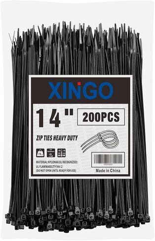 14 Inch Black Zip Ties Heavy Duty 200 PCS, 75 LBS Tensile Strength, UV Resistant Cable Ties, Premium Self-locking Plastic Ties for Indoor and Outdoor Use in Saudi Arabia
