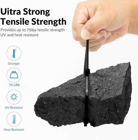 14 Inch Black Zip Ties Heavy Duty 200 PCS, 75 LBS Tensile Strength, UV Resistant Cable Ties, Premium Self-locking Plastic Ties for Indoor and Outdoor Use in Saudi Arabia