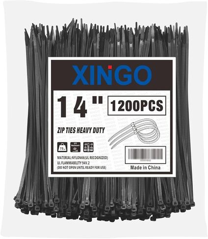 14 Inch Black Zip Ties Heavy Duty 200 PCS, 75 LBS Tensile Strength, UV Resistant Cable Ties, Premium Self-locking Plastic Ties for Indoor and Outdoor Use in Saudi Arabia