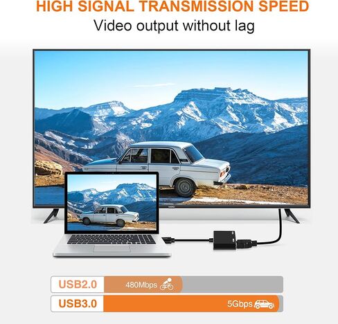 avedio يربط USB بمحول HDMI VGA، ومحول USB 3.0 إلى HDMI محول 1 في 2 خارج يدعم مخرج HDMI VGA Sync 1080p متوافق مع شاشة Windows 7/8/8.1/10 محول محول الفيديو in Kuwait