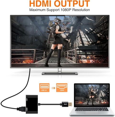 avedio يربط USB بمحول HDMI VGA، ومحول USB 3.0 إلى HDMI محول 1 في 2 خارج يدعم مخرج HDMI VGA Sync 1080p متوافق مع شاشة Windows 7/8/8.1/10 محول محول الفيديو in Kuwait