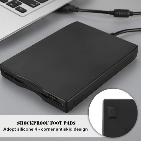محرك الأقراص المرنة USB FDD الخارجي سعة 1.44 ميجابايت لأجهزة الكمبيوتر المحمول والكمبيوتر المحمول ومحرك الأقراص المرنة | قرص مرن خارجي USB أسود مع مسند للقدمين مقاوم للصدمات in Saudi Arabia