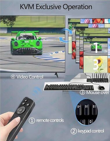 HDMI متعدد المشاهد 8 × 1 مع KVM PIP، شاشة متعددة الشاشات مكونة من ثماني صور، تبديل سلس، محول متعدد الصور يدعم لوحة المفاتيح وماوس الفيديو RS232 IR 3D 4K 30 هرتز 16 وضع عرض in Kuwait