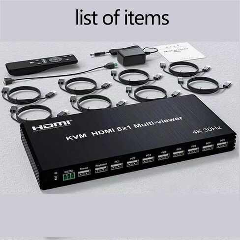 HDMI متعدد المشاهد 8 × 1 مع KVM PIP، شاشة متعددة الشاشات مكونة من ثماني صور، تبديل سلس، محول متعدد الصور يدعم لوحة المفاتيح وماوس الفيديو RS232 IR 3D 4K 30 هرتز 16 وضع عرض in Kuwait
