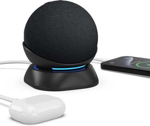 حامل شحن PlusAcc للجيل الخامس/الرابع من Dot مع منافذ شحن USB-C وUSB-A، قاعدة حامل طاولة لشحن الهواتف المحمولة وسماعات الأذن، قاعدة غير قابلة للانزلاق (أسود) in Saudi Arabia