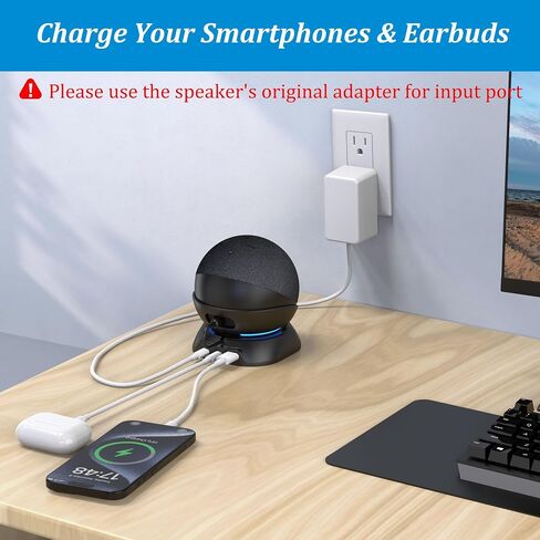 حامل شحن PlusAcc للجيل الخامس/الرابع من Dot مع منافذ شحن USB-C وUSB-A، قاعدة حامل طاولة لشحن الهواتف المحمولة وسماعات الأذن، قاعدة غير قابلة للانزلاق (أسود) in Saudi Arabia