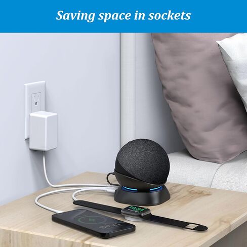 حامل شحن PlusAcc للجيل الخامس/الرابع من Dot مع منافذ شحن USB-C وUSB-A، قاعدة حامل طاولة لشحن الهواتف المحمولة وسماعات الأذن، قاعدة غير قابلة للانزلاق (أسود) in Saudi Arabia